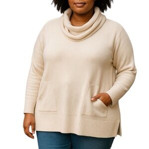 NEW Cyrus Cowl Neck Sweater Cream Ribbed With Pockets